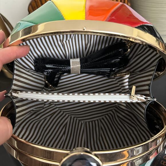 Beach Ball Shaped Structured Rainbow Satchel Crossbody Bag Quirky Whimsical - Picture 7 of 7